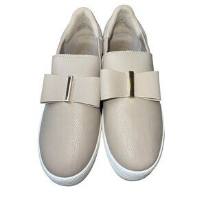 Joy Luxe Womens Latte Beige Slip-On Platform Sneakers Leather Bow Accent 9W